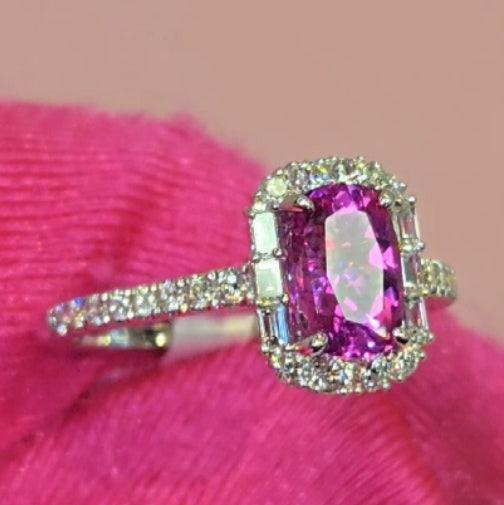 18k White Gold Pink Sapphire Cushion Natural Diamond Engagement Ring 52039