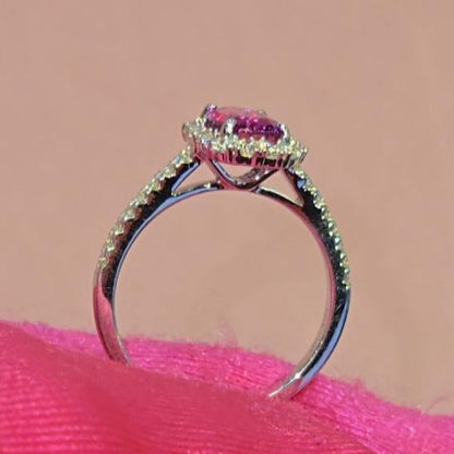 18k White Gold Pink Sapphire Cushion Natural Diamond Engagement Ring 52039