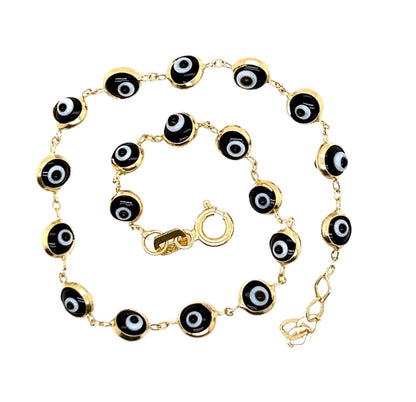 Pulsera de oro de 14 quilates con mal de ojo negro