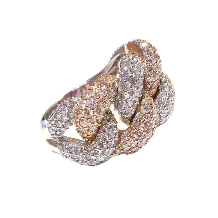 Mens 14k Two-Tone White and Rose-Gold 4.15ct Natural Diamond Cuban #9 Ring - 43197