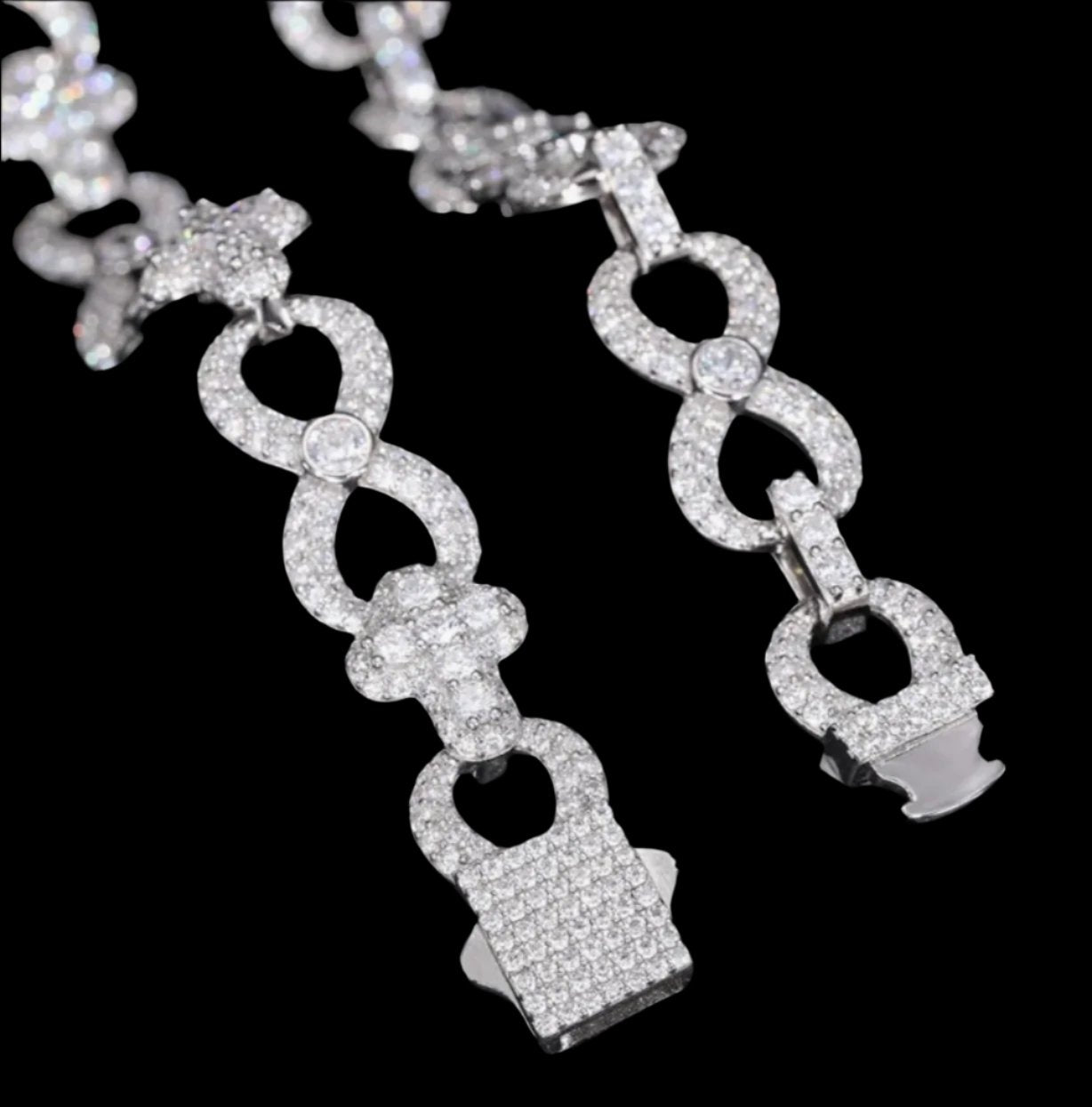 Cubic Zirconia Sterling Silver 925 Cross Infinity Link 12mm Iced Out  18"-24" Chain Necklace - C500039