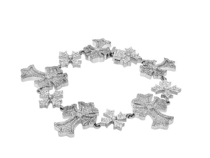 Iced Out Moissanite Sterling Silver 925 Crosses Link 13/22mm Iced Out 8"-8.5" Bracelet - M300049