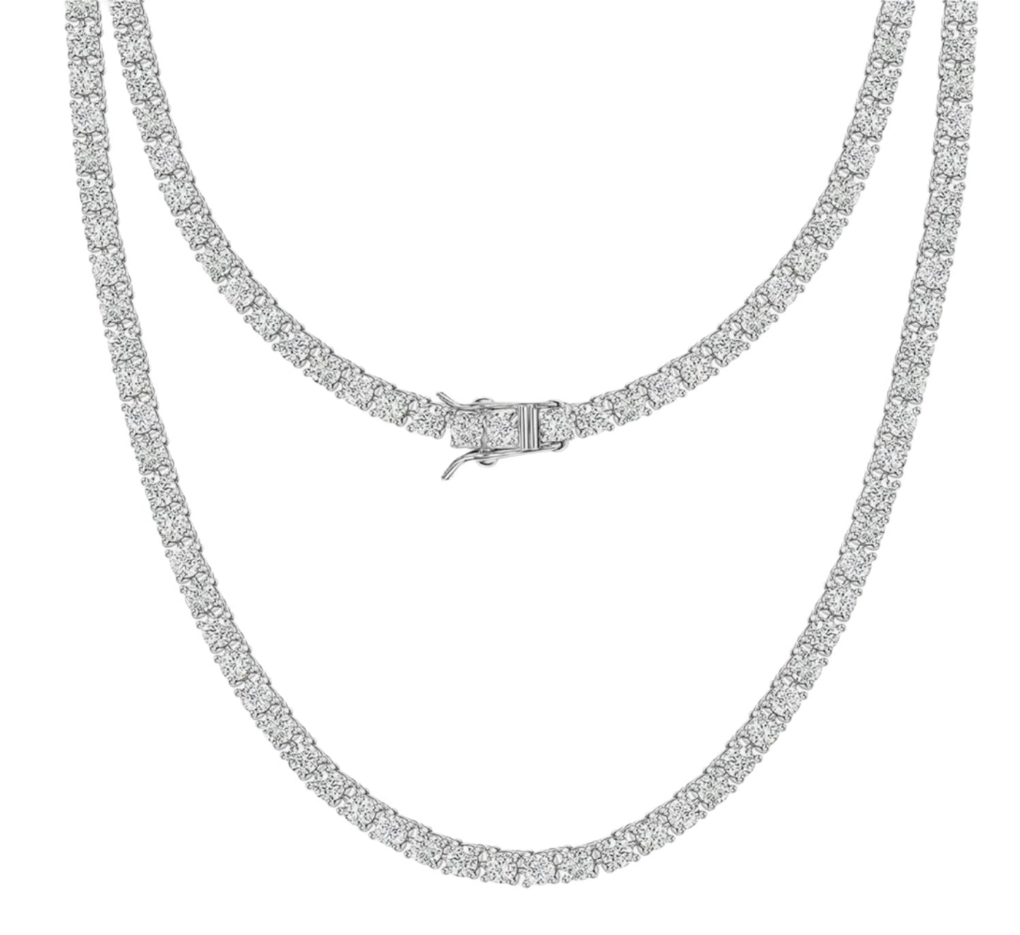 925 Silver Round Moissanite Tennis Necklace 3mm Chain Iced Out 16"-24"- M500069