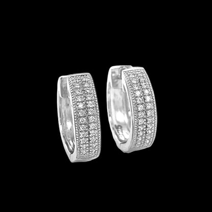 Two Zirconia Raws Sterling Huggie Hoops Earrings - C287289