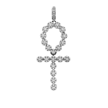 Mens Iced Out Unisex Flower Zirconia Ankh Cross 2.1" Charm Pendan - C424599