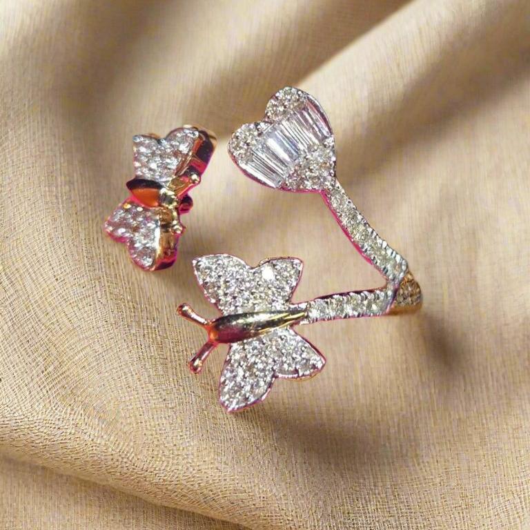 Stylish Gold Butterfly Diamond Bangle Ring RP20913