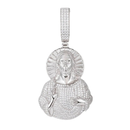 Religious 3.3" Round Cubic Zirconia Christ Jesus Pendant Charm - C400129