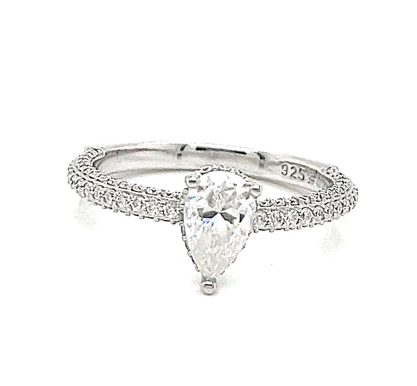 Pear Shaped Cubic Zirconia 925 Silver Engagement Ring - C100149