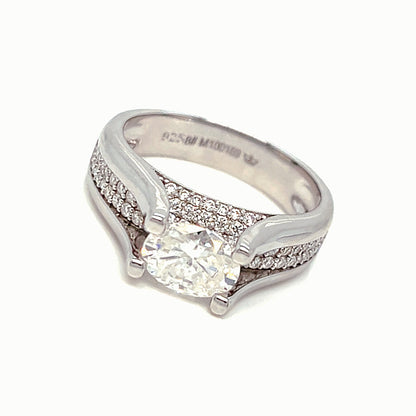 Engagement pave-set 1.65ct Moissanite 925 Silver Ring - M100169