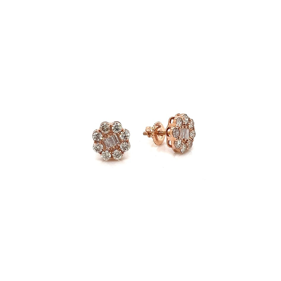 14K Gold Flower Shaped Earrings With Natural Diamonds 1.46ct  - SER10430