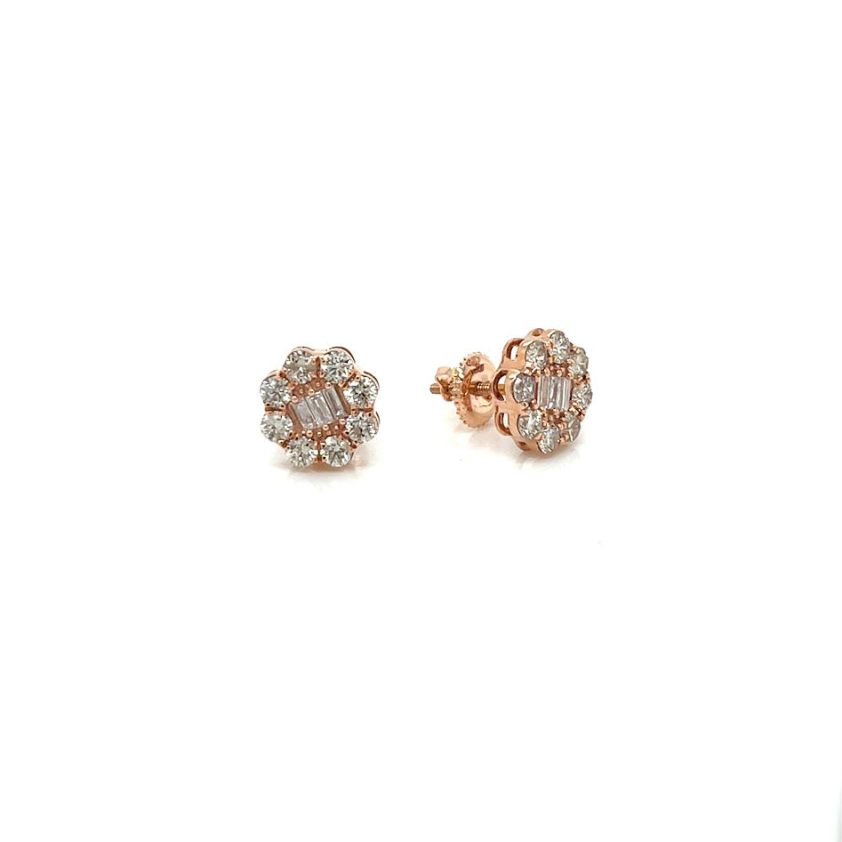 14K Gold Flower Shaped Earrings With Natural Diamonds 1.46ct  - SER10430