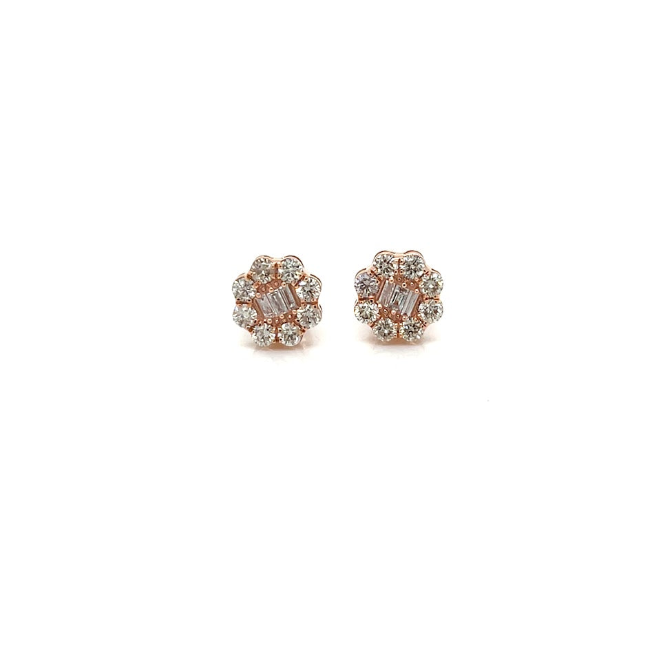 14K Gold Flower Shaped Earrings With Natural Diamonds 1.46ct  - SER10430