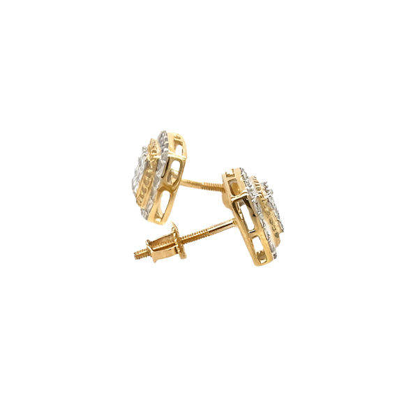 14K Two Gold Square Shaped Screw Back Earrings With Natural Diamonds 0.62ct  - ER00191