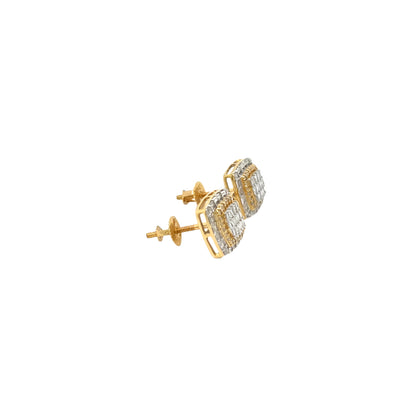 14K Two Gold Square Shaped Screw Back Earrings With Natural Diamonds 0.62ct  - ER00191