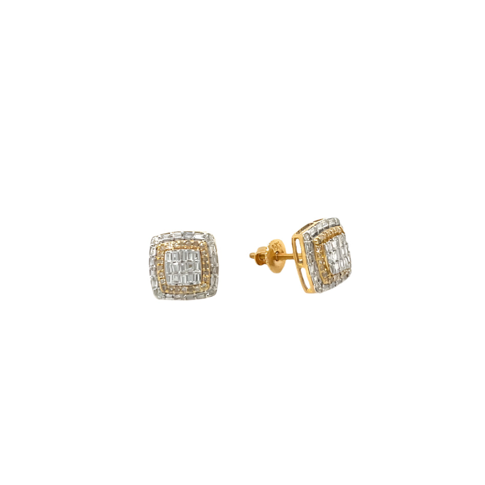 14K Two Gold Square Shaped Screw Back Earrings With Natural Diamonds 0.62ct  - ER00191