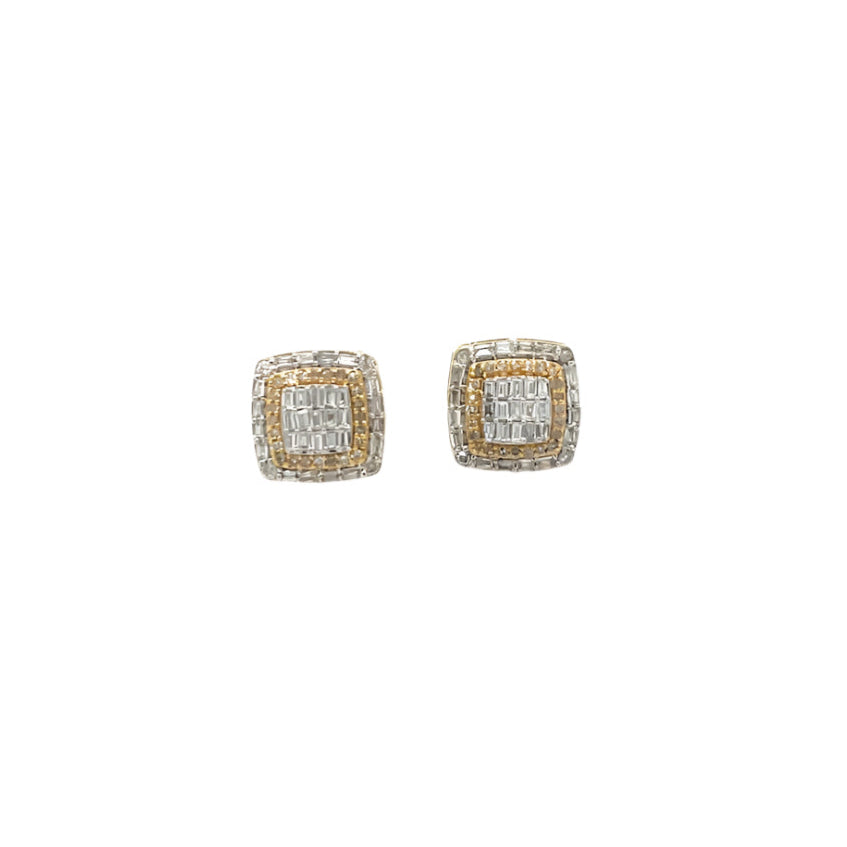 14K Two Gold Square Shaped Screw Back Earrings With Natural Diamonds 0.62ct  - ER00191