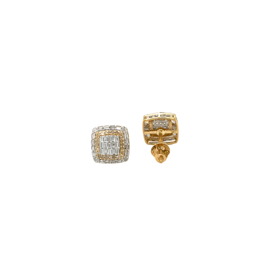 14K Two Gold Square Shaped Screw Back Earrings With Natural Diamonds 0.62ct  - ER00191