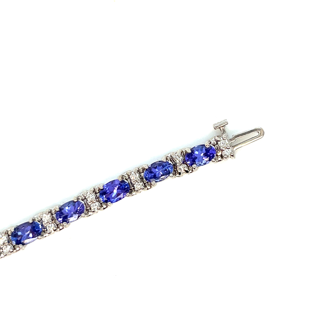 14k White Gold Blue Sapphire Oval Diamond Bracelet