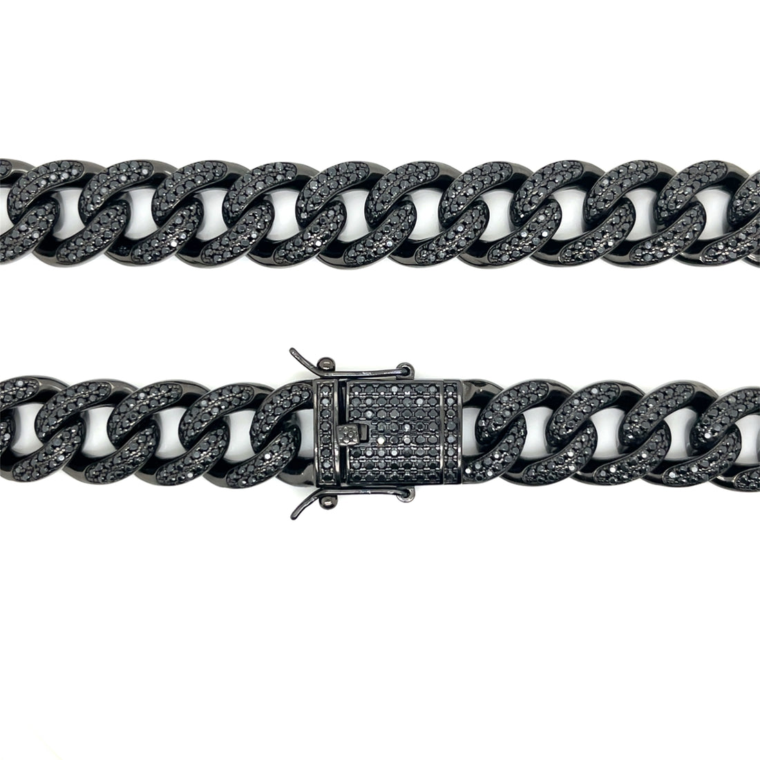 Black Iced Cuban Link Chain in Sterling Silver