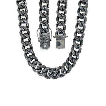 Black Iced Cuban Link Chain in Sterling Silver