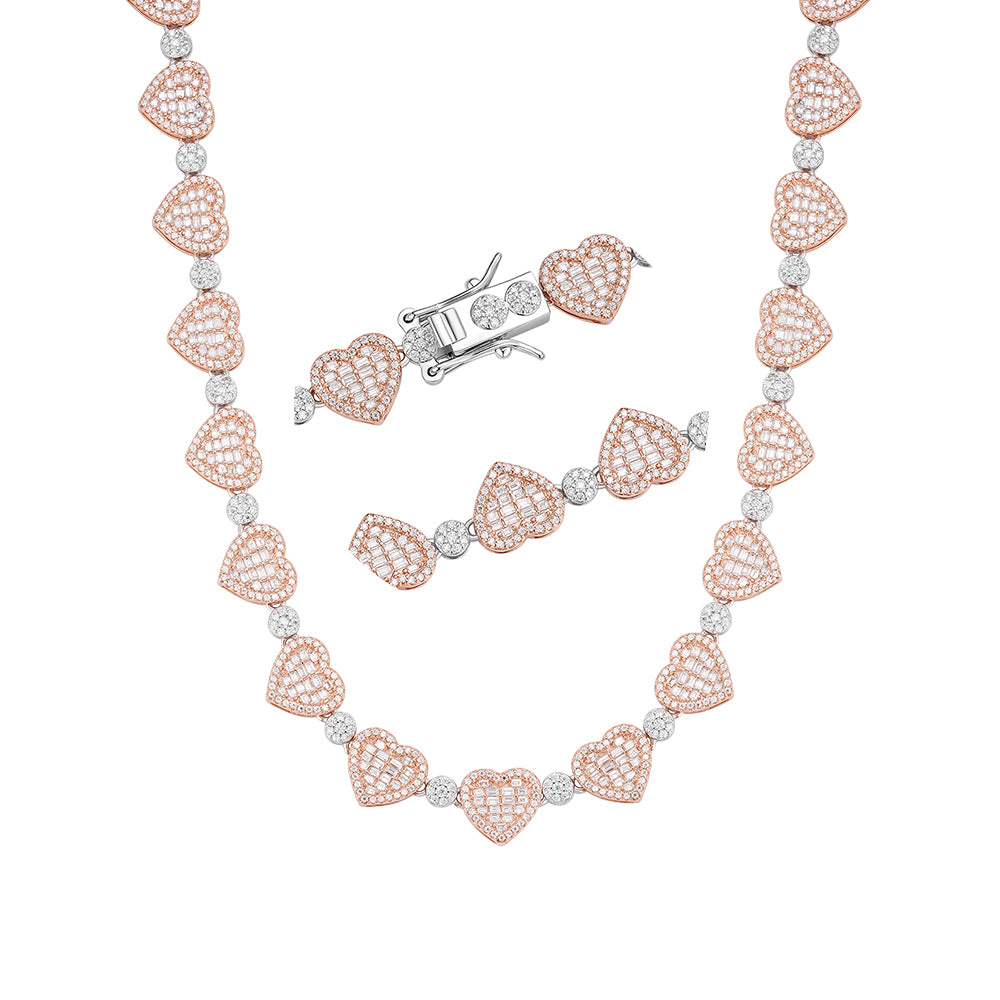 Radiant Heart Link Moissanite Necklace in Sterling Silver