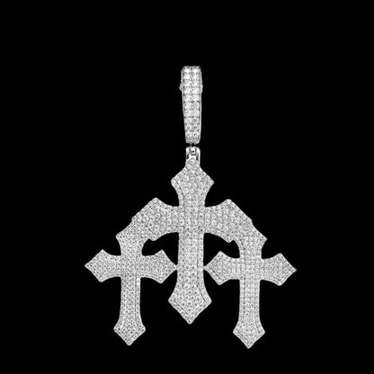 Men's Iced Out Moissanite Triple Cross Pendant Charm - M400019