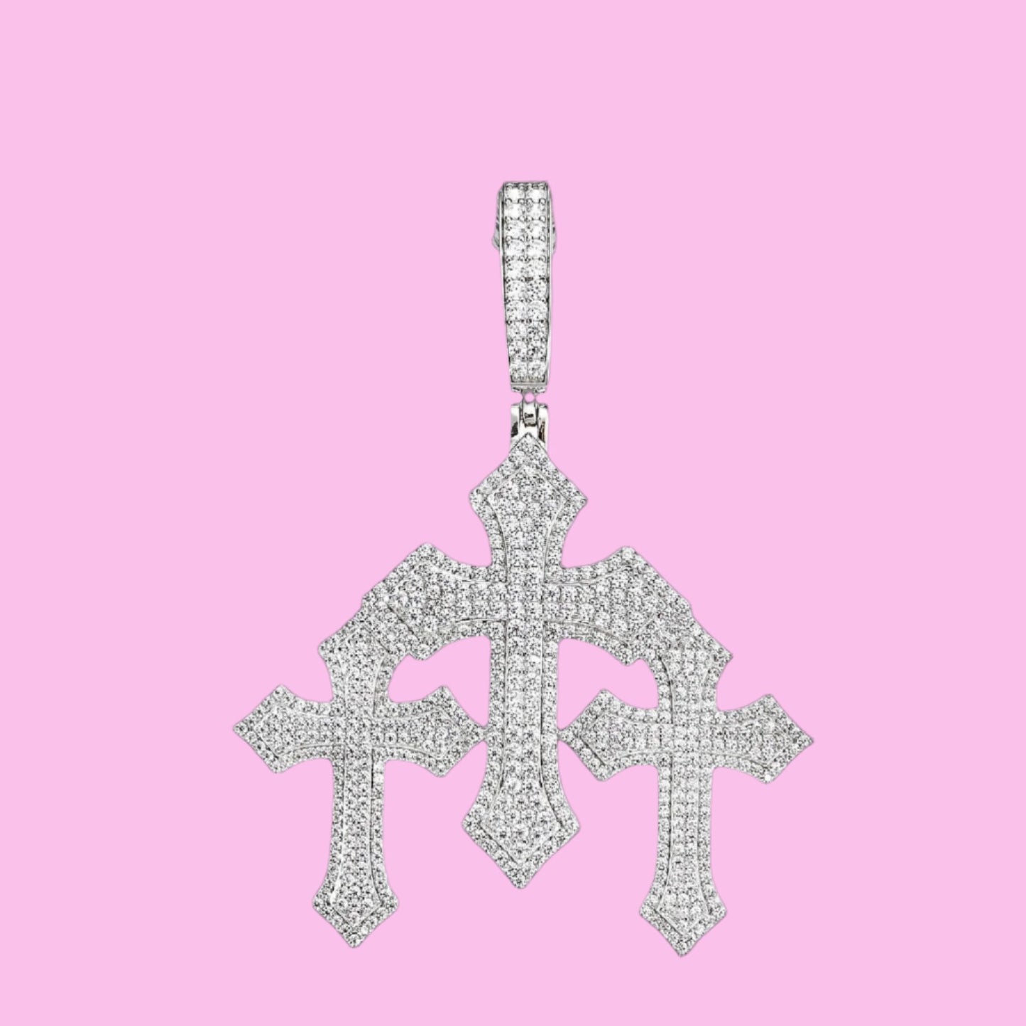 Men's Iced Out Moissanite Triple Cross Pendant Charm - M400019