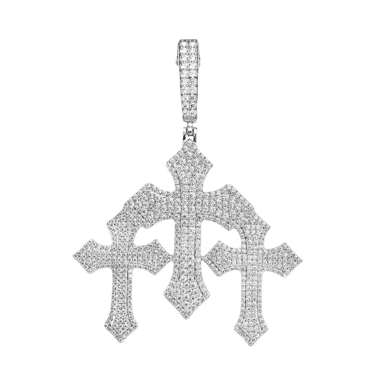 Men's Iced Out Moissanite Triple Cross Pendant Charm - M400019