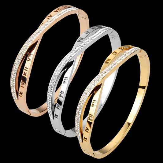 New design Curve Diamond Roman Digital Stainless Steel Bangle