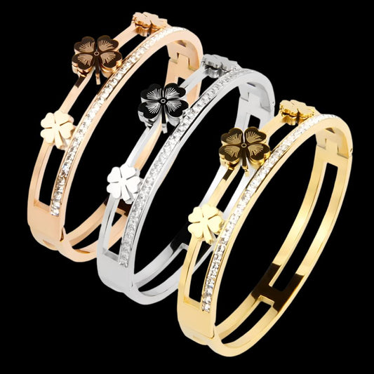 Gold Plated Stainless Steel Flower Bangle