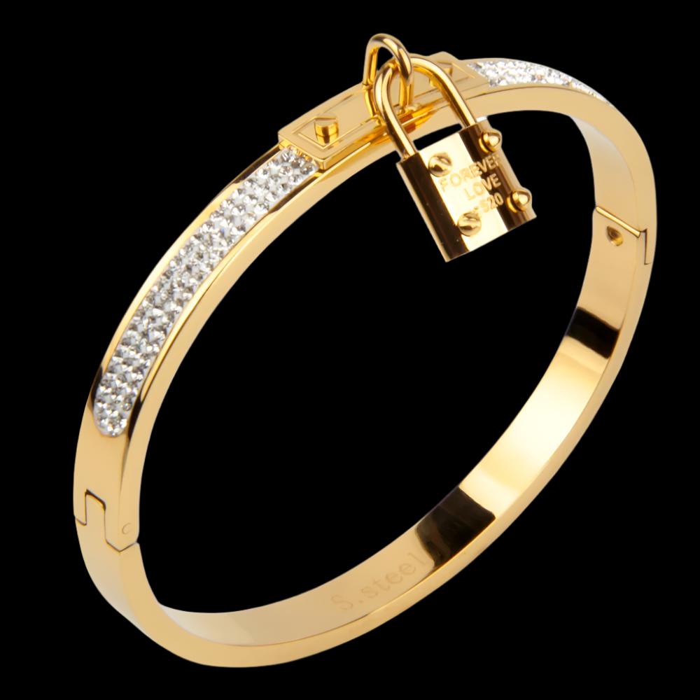 "Forever Love" Lock 18k Gold Plated Zirconia Bangle