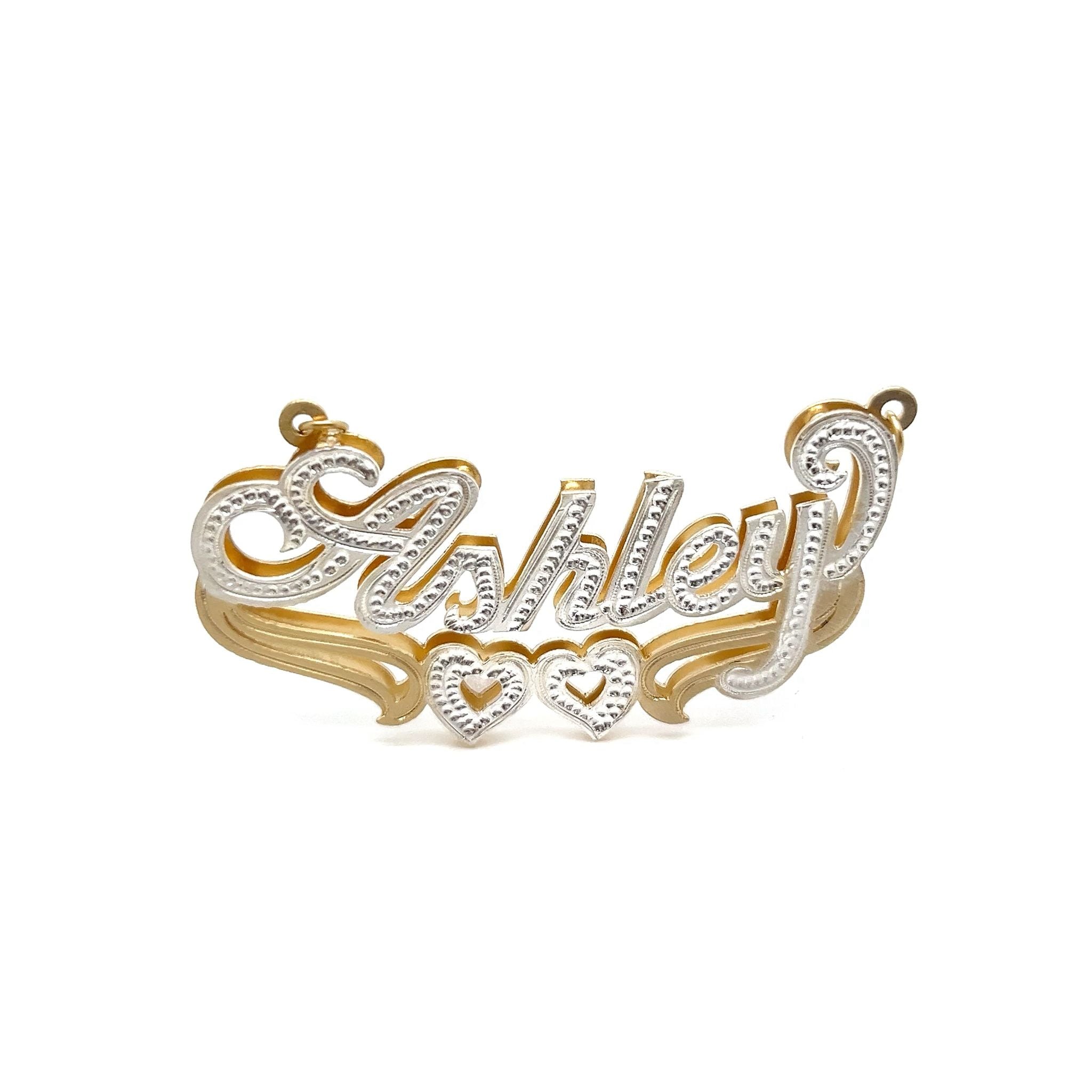 "Ashley" Curved Style Double Heart Nameplate