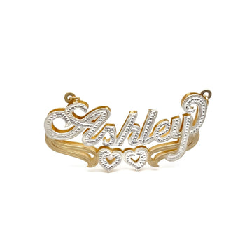 "Ashley" Curved Style Double Heart Nameplate