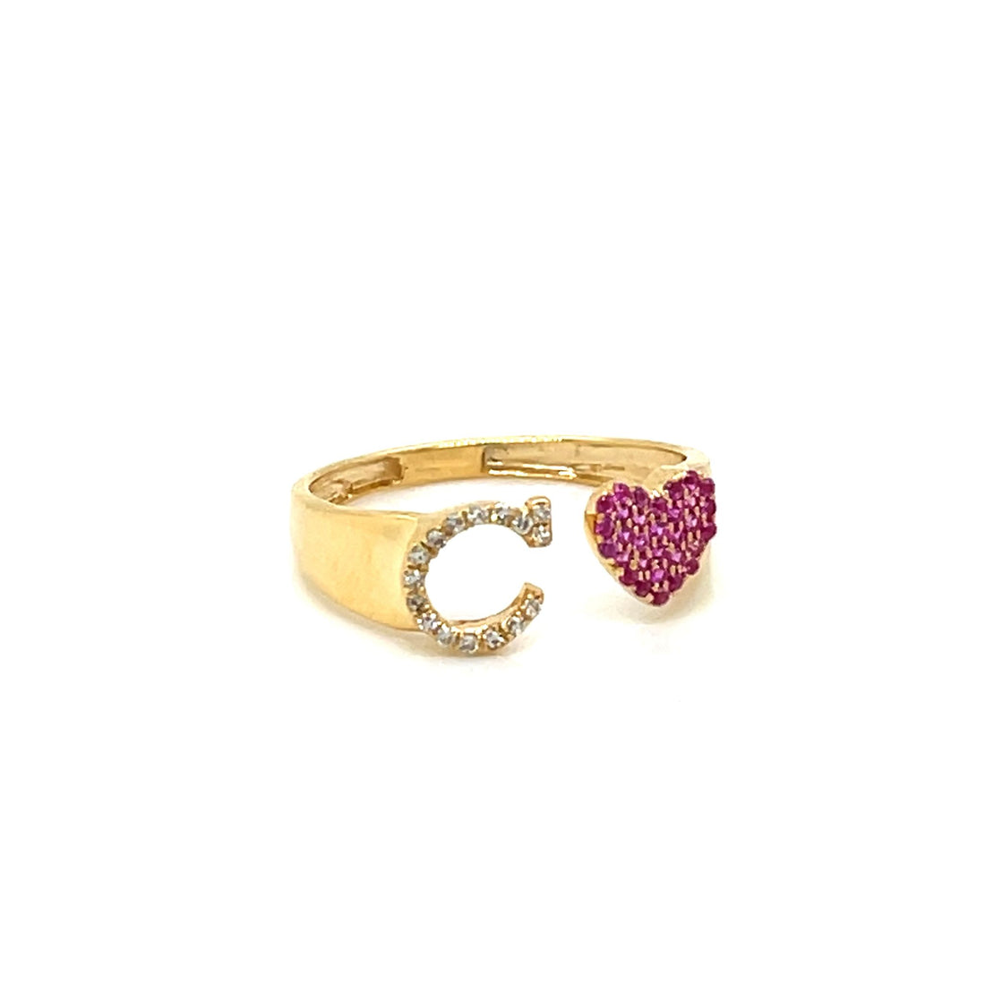Gold Initial Pink Heart Diamond Ring