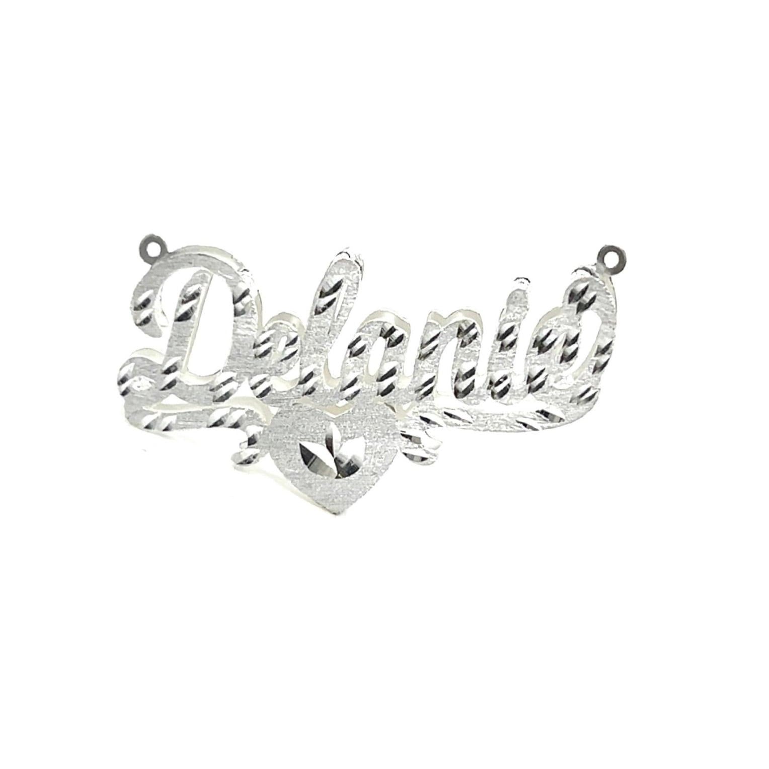 Custom Diamond-Cut Heart Script Nameplate Necklace