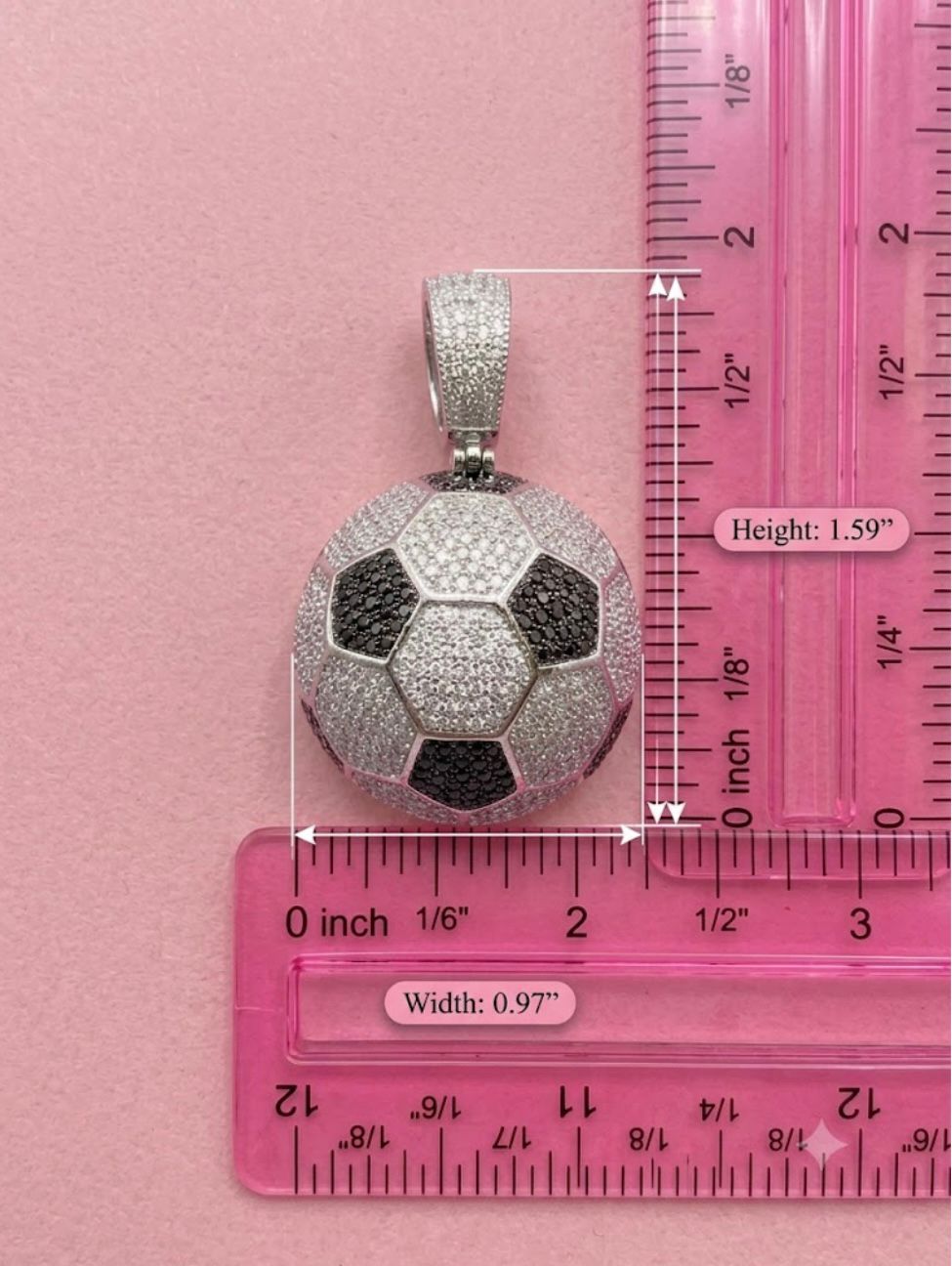 3D Iced Out Soccer Ball Pendant Necklace - Lab Moissanite / CZ / Enamel Football Charm
