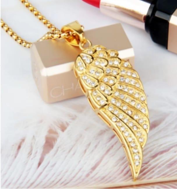 Luxury Jewelry Stainless Steel Gold Plated Angel Wings Electroplated Pendant Necklace