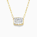 East-west bezel solitaire necklace on a 14k gold paperclip chain, 2 ct