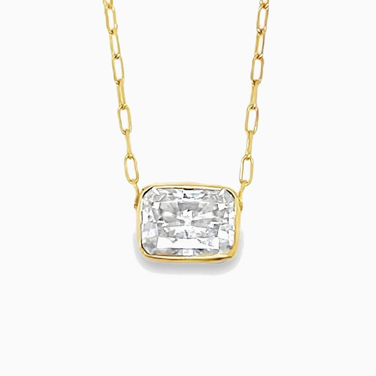 East-west bezel solitaire necklace, 2 ct, front view