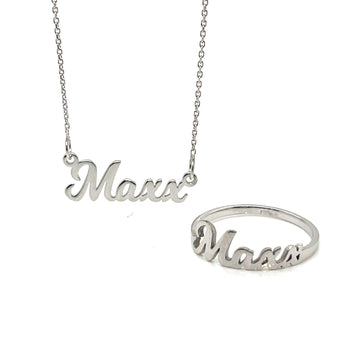 Custom Script Name Necklace & Matching Ring Set – Sterling Silver or 14K White Gold