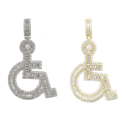 Iced Out Cubic Zirconia Wheelchair Pendent Charm - C4219169