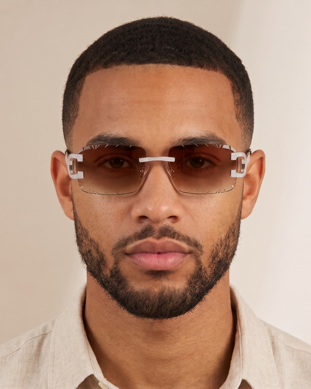 Rimless Sunglasses Metal Brown Lens