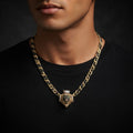 Crowned Lion Cuban chain worn over a black t-shirt