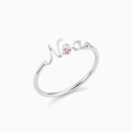 Delicate script name ring with two accent stones