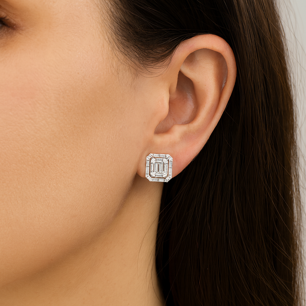 White Gold Baguette Diamond Stud Earrings