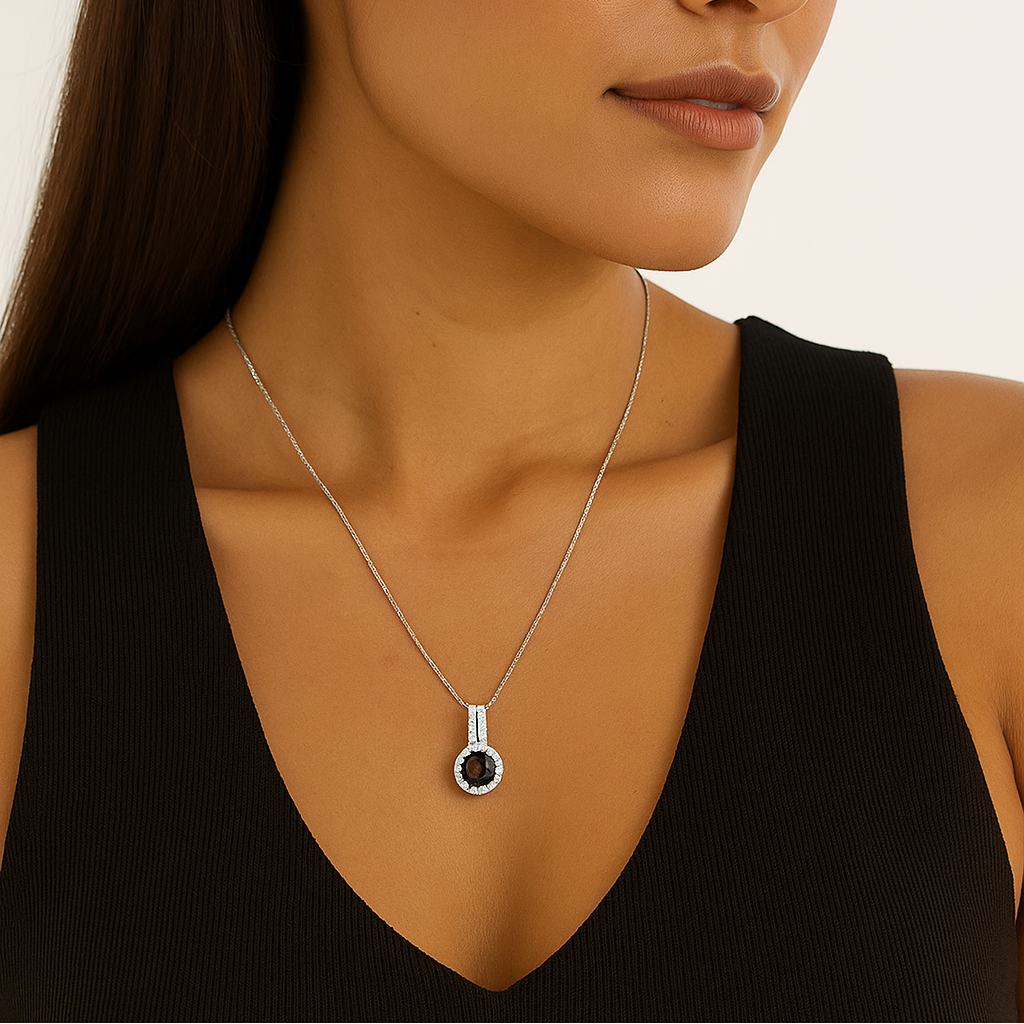 Elegant 18K White Gold Smoky Diamond Halo Pendant