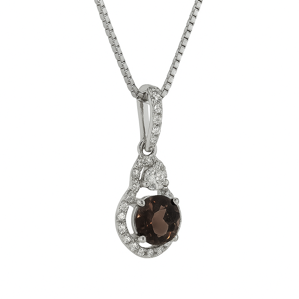 14K White Gold Smoky Brown Diamond Halo Pendant
