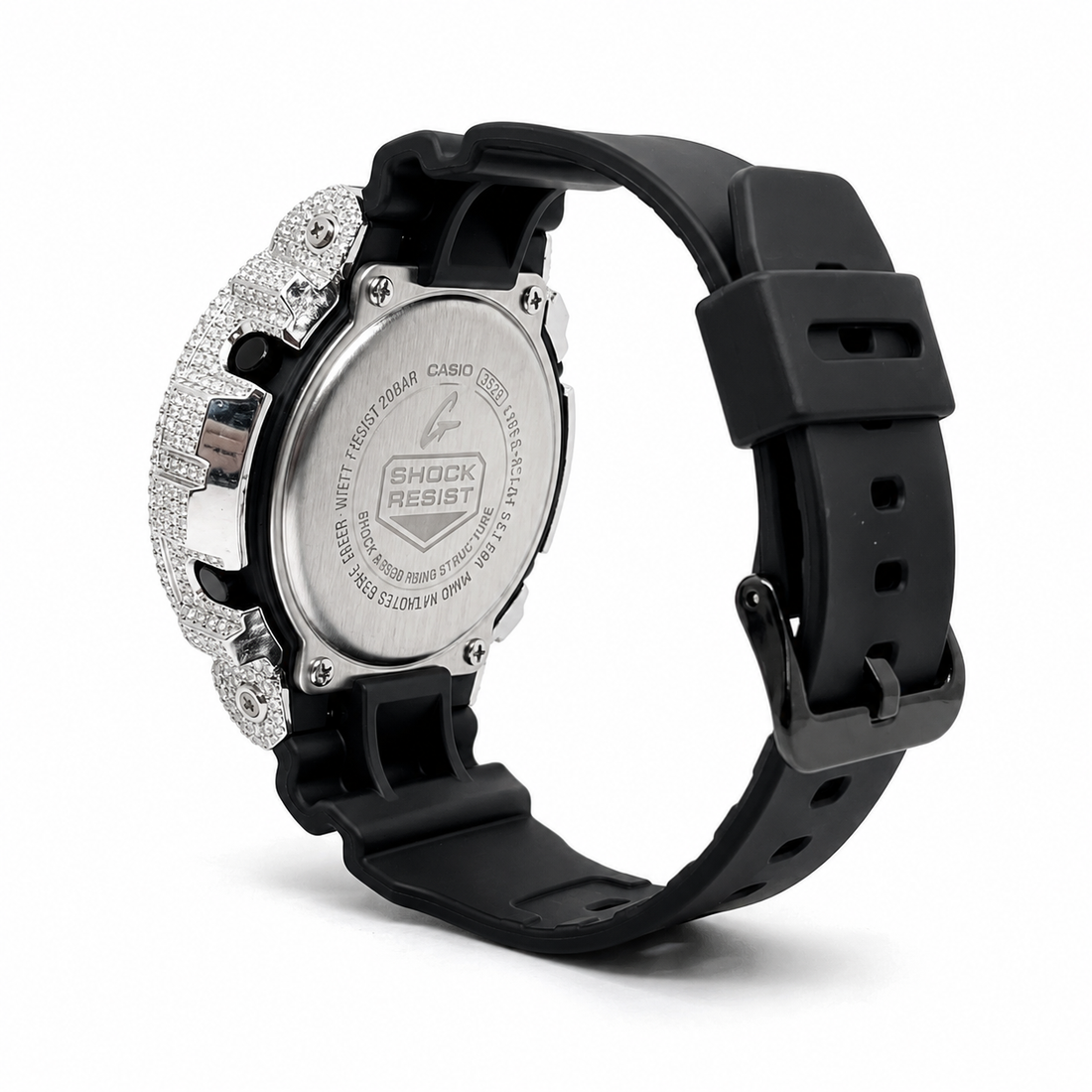 Original Luxury Lab-Grown Moissanite Casio G-Shock Resist Watch Silver & Black Digital Edition
