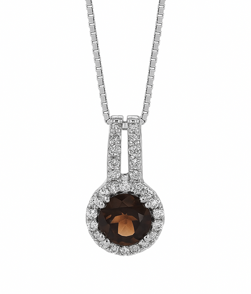 Elegant 18K White Gold Smoky Diamond Halo Pendant