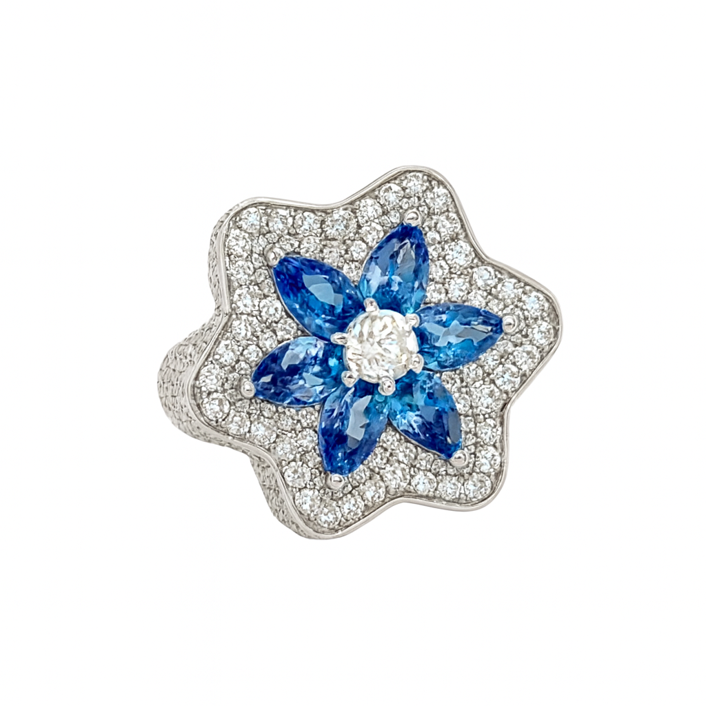 Starlit Blossom Blue Pear Floral Ring